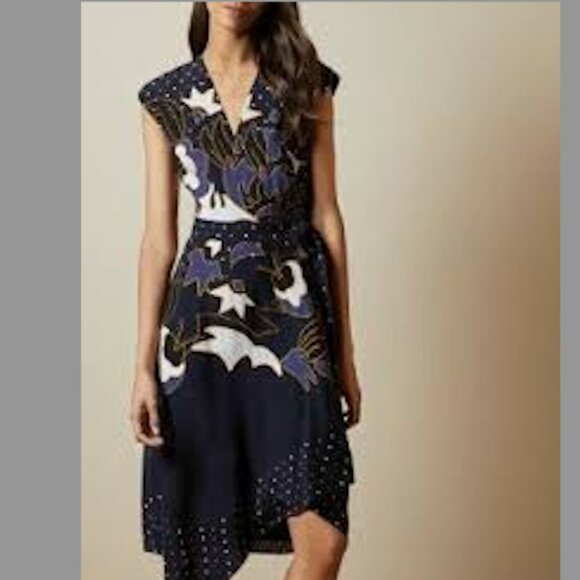 Ted Baker Ted Size 1 / US 4 Saretti Masquerade Printed Wrap Dress - Picture 1 of 10